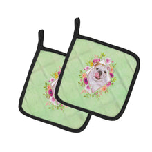 Load image into Gallery viewer, English Bulldog Green Flowers Pot Holders - Set of 2 - Heat-Resistant Kitchen Essentials CK4300PTHD