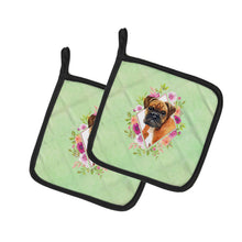 Load image into Gallery viewer, German Boxer Green Flowers Pot Holders - Set of 2 - Heat-Resistant Kitchen Essentials CK4305PTHD