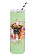 Load image into Gallery viewer, German Boxer Green Flowers Double Walled Stainless Steel 20 oz Skinny Tumbler CK4305TBL20
