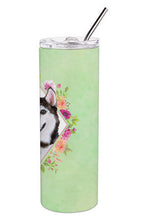 Load image into Gallery viewer, Siberian Husky #1 Green Flowers Double Walled Stainless Steel 20 oz Skinny Tumbler CK4311TBL20