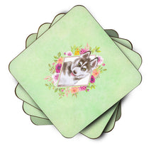 Load image into Gallery viewer, Siberian Husky #2 Green Flowers Coasters - Set of 4 Lightweight Foam, Absorbent Drink Coasters  CK4312FC