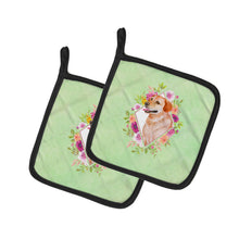 Load image into Gallery viewer, Yellow Labrador Retriever Green Flowers Pot Holders - Set of 2 - Heat-Resistant Kitchen Essentials CK4318PTHD