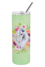Load image into Gallery viewer, Maltese Green Flowers Double Walled Stainless Steel 20 oz Skinny Tumbler CK4319TBL20