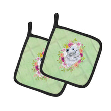 Load image into Gallery viewer, Great Pyrenees Green Flowers Pot Holders - Set of 2 - Heat-Resistant Kitchen Essentials CK4320PTHD