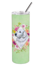 Load image into Gallery viewer, Great Pyrenees Green Flowers Double Walled Stainless Steel 20 oz Skinny Tumbler CK4320TBL20