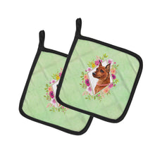 Load image into Gallery viewer, Miniature Pinscher Green Flowers Pot Holders - Set of 2 - Heat-Resistant Kitchen Essentials CK4321PTHD