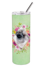 Load image into Gallery viewer, Moscow Watchdog Green Flowers Double Walled Stainless Steel 20 oz Skinny Tumbler CK4322TBL20