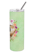 Load image into Gallery viewer, Pekingese Green Flowers Double Walled Stainless Steel 20 oz Skinny Tumbler CK4326TBL20