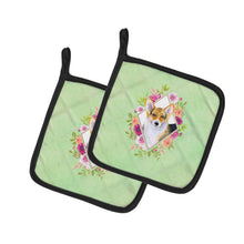 Load image into Gallery viewer, Corgi Green Flowers Pot Holders - Set of 2 - Heat-Resistant Kitchen Essentials CK4327PTHD