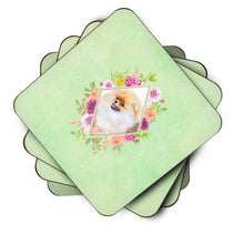 Load image into Gallery viewer, Pomeranian #2 Green Flowers Coasters - Set of 4 Lightweight Foam, Absorbent Drink Coasters  CK4330FC