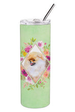 Load image into Gallery viewer, Pomeranian #2 Green Flowers Double Walled Stainless Steel 20 oz Skinny Tumbler CK4330TBL20