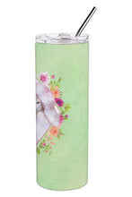 Load image into Gallery viewer, Standard White Poodle Green Flowers Double Walled Stainless Steel 20 oz Skinny Tumbler CK4331TBL20