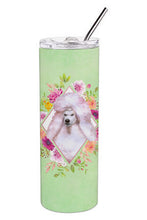 Load image into Gallery viewer, Standard White Poodle Green Flowers Double Walled Stainless Steel 20 oz Skinny Tumbler CK4331TBL20