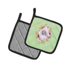 Load image into Gallery viewer, White Mini Poodle Green Flowers Pot Holders - Set of 2 - Heat-Resistant Kitchen Essentials CK4332PTHD