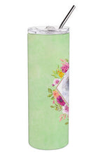 Load image into Gallery viewer, White Mini Poodle Green Flowers Double Walled Stainless Steel 20 oz Skinny Tumbler CK4332TBL20