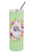 Load image into Gallery viewer, White Mini Poodle Green Flowers Double Walled Stainless Steel 20 oz Skinny Tumbler CK4332TBL20