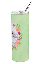 Load image into Gallery viewer, White Mini Poodle Green Flowers Double Walled Stainless Steel 20 oz Skinny Tumbler CK4332TBL20