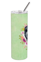Load image into Gallery viewer, Russian Black Terrier Green Flowers Double Walled Stainless Steel 20 oz Skinny Tumbler CK4336TBL20