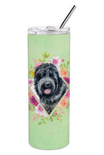 Load image into Gallery viewer, Russian Black Terrier Green Flowers Double Walled Stainless Steel 20 oz Skinny Tumbler CK4336TBL20