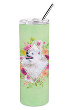Load image into Gallery viewer, Samoyed Green Flowers Double Walled Stainless Steel 20 oz Skinny Tumbler CK4337TBL20
