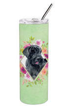 Load image into Gallery viewer, Giant Schnauzer Green Flowers Double Walled Stainless Steel 20 oz Skinny Tumbler CK4338TBL20