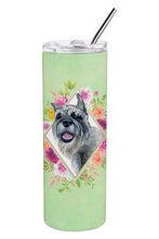 Load image into Gallery viewer, Schnauzer Green Flowers Double Walled Stainless Steel 20 oz Skinny Tumbler CK4339TBL20