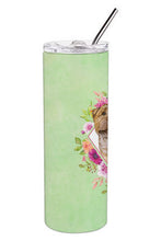 Load image into Gallery viewer, Shar Pei Green Flowers Double Walled Stainless Steel 20 oz Skinny Tumbler CK4341TBL20