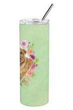 Load image into Gallery viewer, Shar Pei Green Flowers Double Walled Stainless Steel 20 oz Skinny Tumbler CK4341TBL20