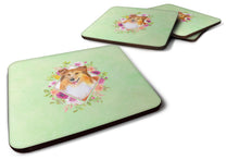 Load image into Gallery viewer, Sheltie Shetland Sheepdog Green Flowers Coasters - Set of 4 Lightweight Foam, Absorbent Drink Coasters  CK4342FC