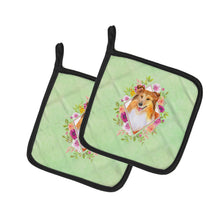 Load image into Gallery viewer, Sheltie Shetland Sheepdog Green Flowers Pot Holders - Set of 2 - Heat-Resistant Kitchen Essentials CK4342PTHD