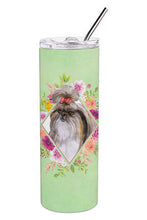Load image into Gallery viewer, Shih Tzu Green Flowers Double Walled Stainless Steel 20 oz Skinny Tumbler CK4344TBL20