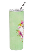Load image into Gallery viewer, Brabant Griffon Green Flowers Double Walled Stainless Steel 20 oz Skinny Tumbler CK4345TBL20