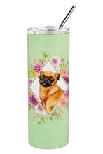 Load image into Gallery viewer, Brabant Griffon Green Flowers Double Walled Stainless Steel 20 oz Skinny Tumbler CK4345TBL20