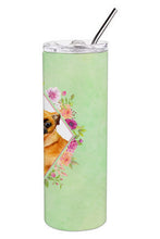 Load image into Gallery viewer, Brabant Griffon Green Flowers Double Walled Stainless Steel 20 oz Skinny Tumbler CK4345TBL20