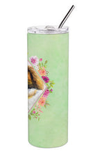 Load image into Gallery viewer, Saint Bernard #2 Green Flowers Double Walled Stainless Steel 20 oz Skinny Tumbler CK4347TBL20