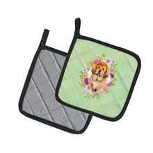 Load image into Gallery viewer, Tibetian Mastiff Puppy Green Flowers Pot Holders - Set of 2 - Heat-Resistant Kitchen Essentials CK4349PTHD