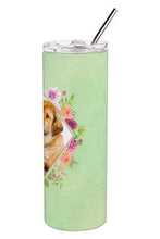 Load image into Gallery viewer, Tibetian Mastiff Puppy Green Flowers Double Walled Stainless Steel 20 oz Skinny Tumbler CK4349TBL20