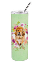 Load image into Gallery viewer, Tibetian Mastiff Puppy Green Flowers Double Walled Stainless Steel 20 oz Skinny Tumbler CK4349TBL20