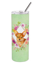 Load image into Gallery viewer, Toy Terrier Green Flowers Double Walled Stainless Steel 20 oz Skinny Tumbler CK4350TBL20