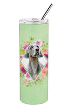 Load image into Gallery viewer, Weimaraner Green Flowers Double Walled Stainless Steel 20 oz Skinny Tumbler CK4351TBL20
