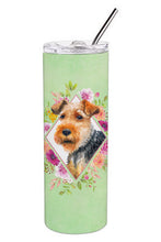 Load image into Gallery viewer, Welsh Terrier Green Flowers Double Walled Stainless Steel 20 oz Skinny Tumbler CK4352TBL20