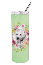 Load image into Gallery viewer, West Highland White Terrier Green Flowers Double Walled Stainless Steel 20 oz Skinny Tumbler CK4353TBL20