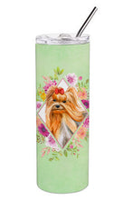 Load image into Gallery viewer, Yorkshire Terrier #2 Green Flowers Double Walled Stainless Steel 20 oz Skinny Tumbler CK4355TBL20