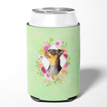 Load image into Gallery viewer, Black Miniature Pinscher Green Flowers Can or Bottle Hugger CK4356CC