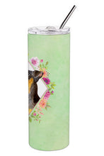 Load image into Gallery viewer, Black Miniature Pinscher Green Flowers Double Walled Stainless Steel 20 oz Skinny Tumbler CK4356TBL20