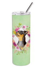 Load image into Gallery viewer, Black Miniature Pinscher Green Flowers Double Walled Stainless Steel 20 oz Skinny Tumbler CK4356TBL20