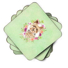 Load image into Gallery viewer, Yorkie Green Flowers Coasters - Set of 4 Lightweight Foam, Absorbent Drink Coasters  CK4357FC