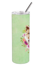 Load image into Gallery viewer, Yorkie Green Flowers Double Walled Stainless Steel 20 oz Skinny Tumbler CK4357TBL20