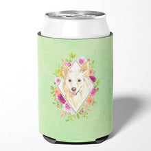 Load image into Gallery viewer, White Collie Green Flowers Can or Bottle Hugger CK4361CC