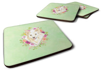 Load image into Gallery viewer, White Collie Green Flowers Coasters - Set of 4 Lightweight Foam, Absorbent Drink Coasters  CK4361FC